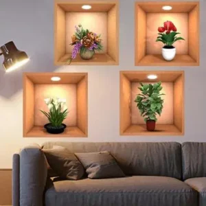 4 Pcs 3D Removable Wall Decor Stickers – Self-Adhesive Vinyl Decals for Living Room, Bedroom & Office